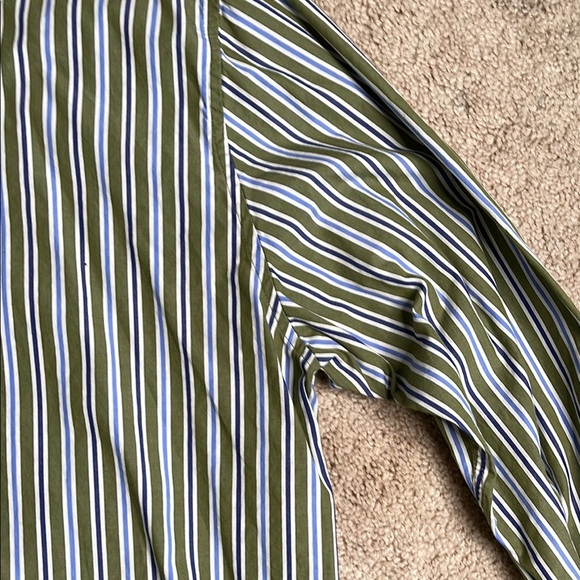 Henry Grethel Green and Blue Striped Casual Button Down Shirt - Picture 4 of 4